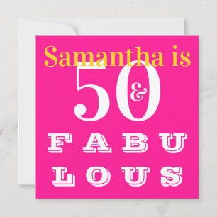 50th Birthday 50 fabulous Hot Pink Birthday Party Invitation