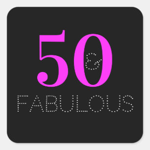 50th Birthday 50 fabulous Neon Pink Black Party Square Sticker