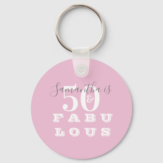 50th Birthday 50 fabulous Pink Grey Keychain (Front)