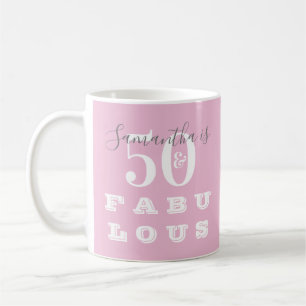 50th Birthday 50 fabulous Pink Grey Personalized Coffee Mug