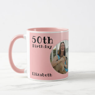50th Birthday 50 Year Old Text Photo Template Pink Mug