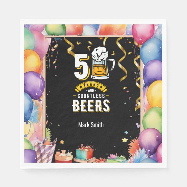 50th Birthday 50 Years & Countless Beers  Napkin (Front)