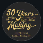 50th Birthday | 50 YEARS IN THE MAKING Classic Round Sticker<br><div class="desc">These stickers help you celebrate a 50th birthday in style. Use for invitation and thank-you envelope seals, party favour stickers, etc. The design in black and gold features modern but retro typography stating 50 YEARS IN THE MAKING and lets you personalize it by adding their birth year as part of...</div>