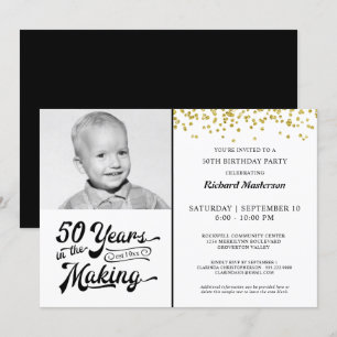 50th Birthday 50 YEARS IN THE MAKING Gold Confetti Invitation