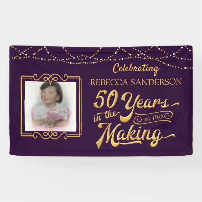 50th Birthday | 50 Years in the Making | Purple Banner (Horizontal)