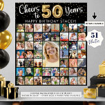 50th Birthday 51 Photo Collage Cheers to 40 Years Poster<br><div class="desc">Create a 50th birthday photo memory display foam board utilizing this easy-to-upload photo collage template with 51 pictures of him or her through the years for a fun birthday party decoration and commemorative keepsake. The design features the title CHEERS TO 50 YEARS with gold foil balloon numbers and your custom...</div>