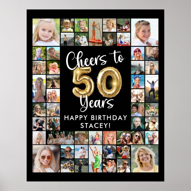 50th Birthday 51 Photo Collage Cheers to 50 Years Poster (Front)