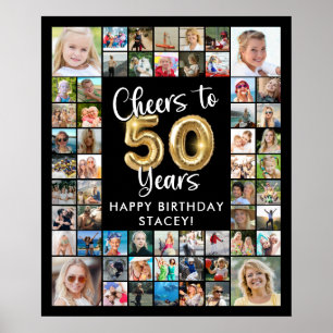50th Birthday 57 Photo Collage Cheers to 50 Years Poster