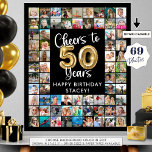 50th Birthday 69 Photo Collage Cheers to 50 Years Poster<br><div class="desc">50th Birthday 69 Photo Collage Cheers to 50 Years Photo Display Poster Print. Create a photo memory display board sign to celebrate a 50th birthday utilizing this easy-to-upload photo collage template with 69 square pictures through the years with the title CHEERS TO 50 YEARS with faux metallic gold balloon numbers...</div>