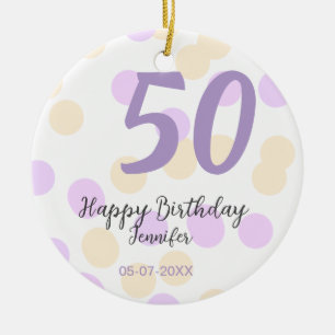 50th birthday add name date purple orange polkadot ceramic ornament