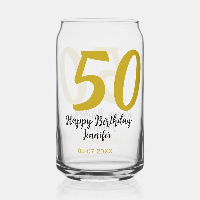 50th birthday add name date year black template go can glass (Front)