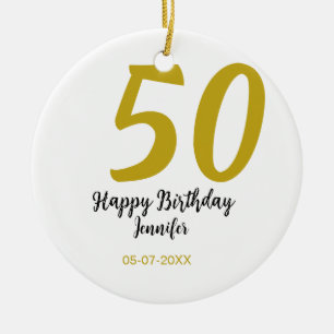 50th birthday add name date year black template go ceramic ornament