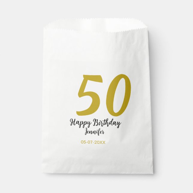 50th birthday add name date year black template go favour bag (Front)