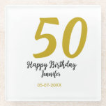 50th birthday add name date year black template go glass coaster<br><div class="desc">editable design</div>