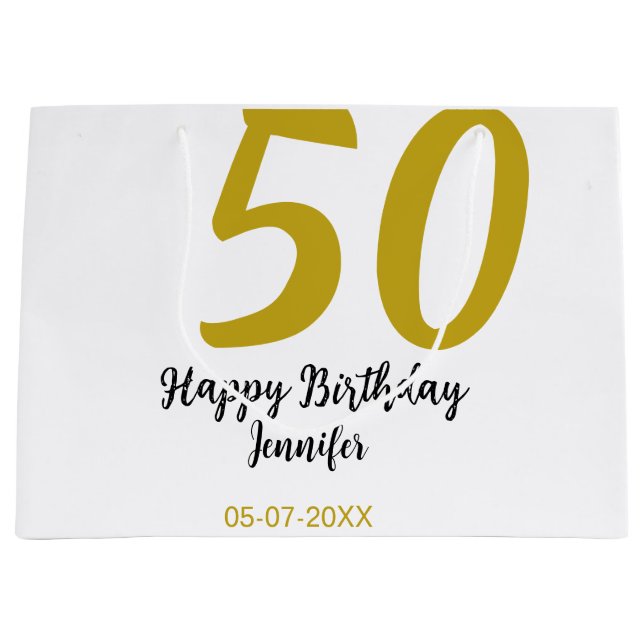 50th birthday add name date year black template go large gift bag (Front)