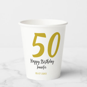 50th birthday add name date year black template go paper cups