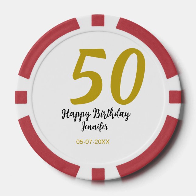 50th birthday add name date year black template go poker chips (Front)