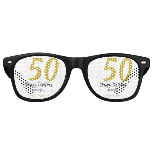 50th birthday add name date year black template go retro sunglasses