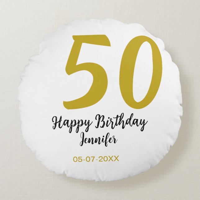50th birthday add name date year black template go round pillow (Front)
