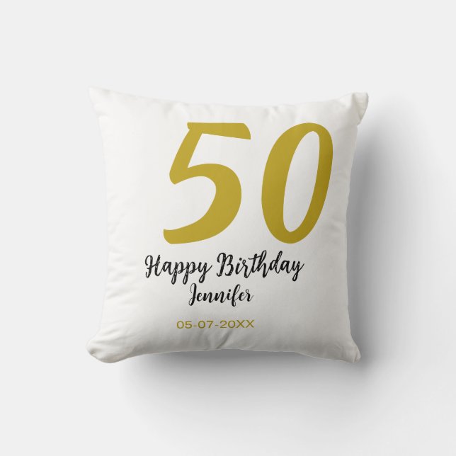 50th birthday add name date year black template go throw pillow (Front)