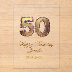 50th birthday add name date year gold floral bold acrylic invitations