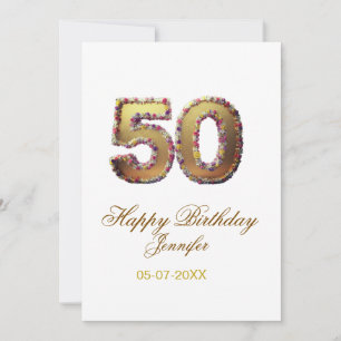 50th birthday add name date year gold floral bold invitation