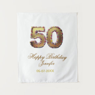 50th birthday add name date year gold floral bold tapestry