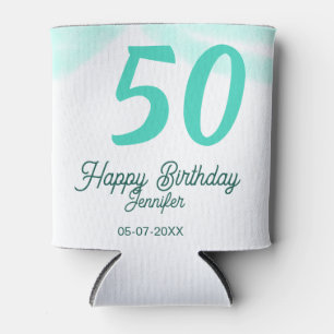 50th birthday add name date year green pastel bold can cooler