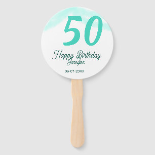 50th birthday add name date year green pastel bold hand fan