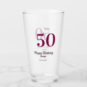 50th birthday add name date year mauve template glass
