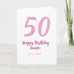 50th birthday add name date year pink red bold card