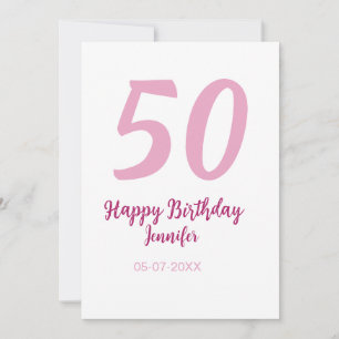 50th birthday add name date year pink red bold invitation