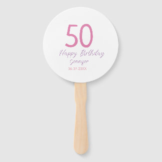 50th birthday add name date year pink template go hand fan