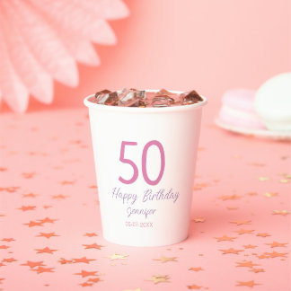 50th birthday add name date year pink template go paper cups