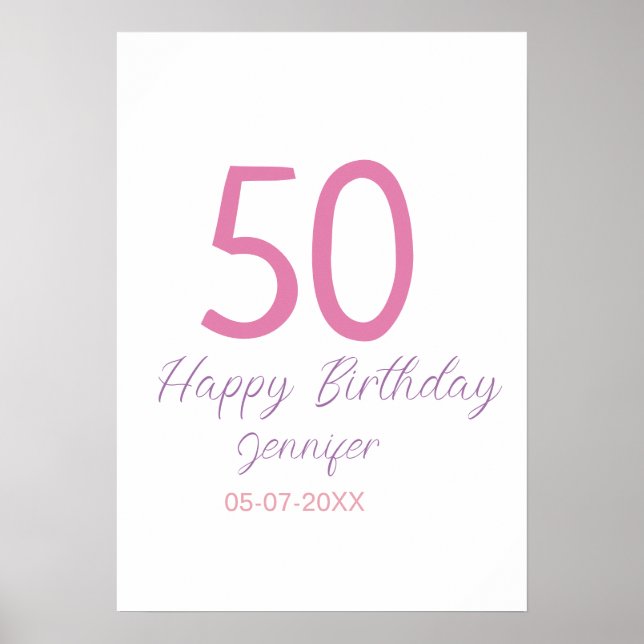 50th birthday add name date year pink template go poster (Front)