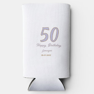 50th birthday add name date year purple brown mode seltzer can cooler