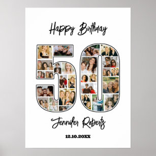 50th Birthday Age Number 50 Custom Photo Collage Poster