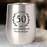 50th Birthday Aged to Perfection Custom Name Year<br><div class="desc">Super fun 50th birthday gift - wine or coffee tumbler features text that reads "Vintage - aged to perfection" Add the birthday person's age, year and name. So easy to customize - you can even change the text colour. This makes a truly one of a kind birthday gift that will...</div>