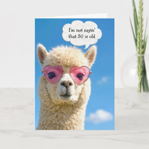 50th Birthday Alpaca In Pink Heart-shaped Glasses Card