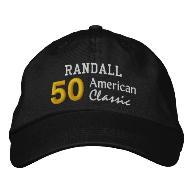 50th Birthday AMERICAN CLASSIC Custom Name A01 Embroidered Hat (Front)