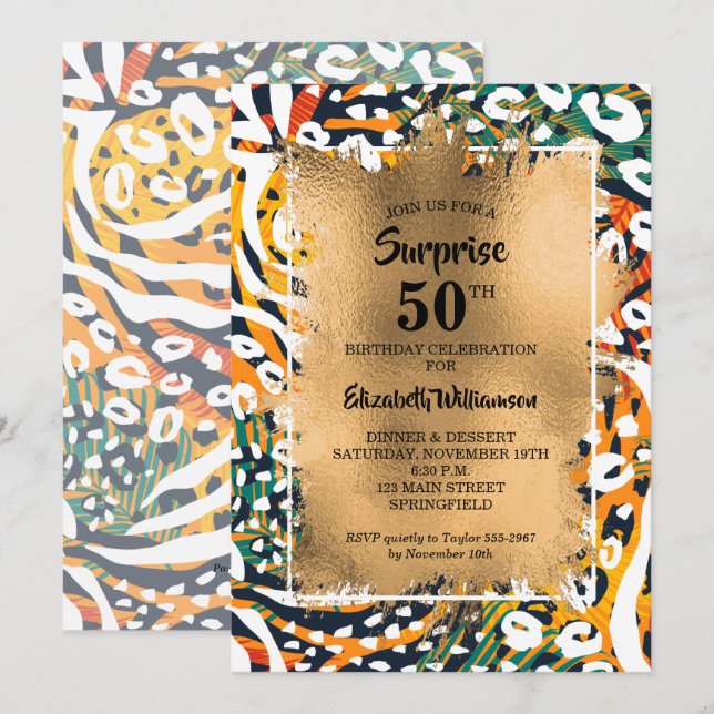 50th Birthday Animal Print Invitation (Front/Back)