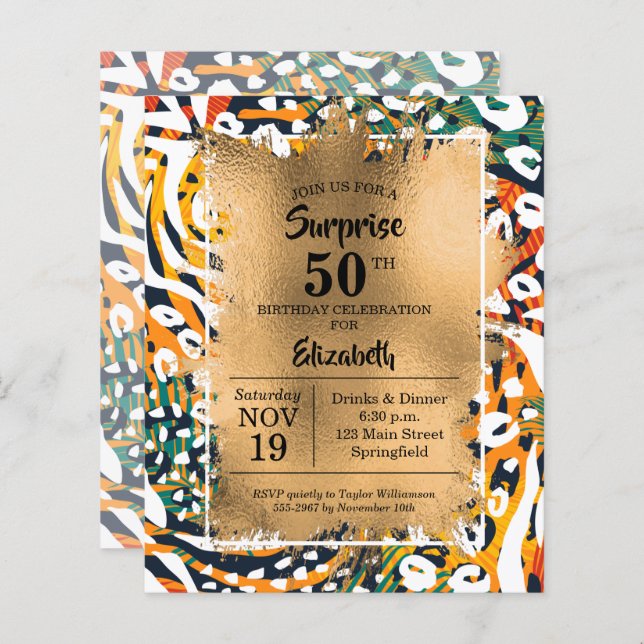50th Birthday Animal Print Invitations (Front/Back)