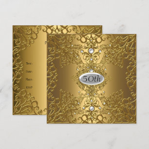 50th Birthday Anniversary Gold PartyJewel Invitation