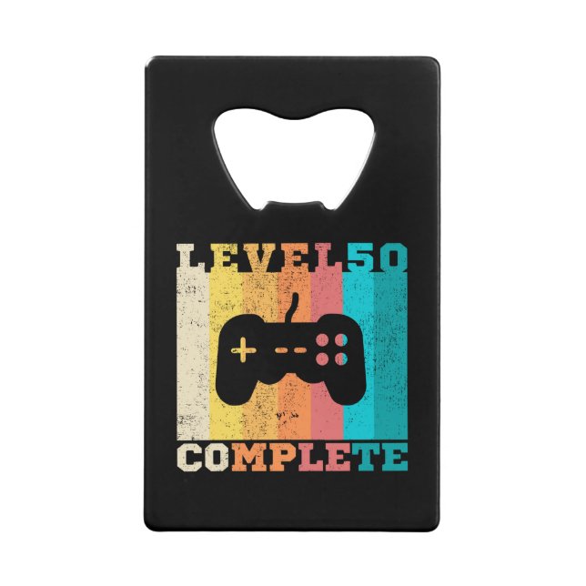 50th Birthday/ Anniversary Level 50 Complete Credit Card Bottle Opener (Front)
