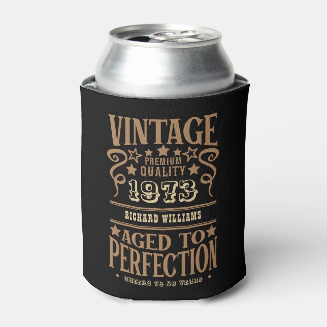 50th Birthday Any Age Name Black Gold Elegant Chic Can Cooler (Can Front)