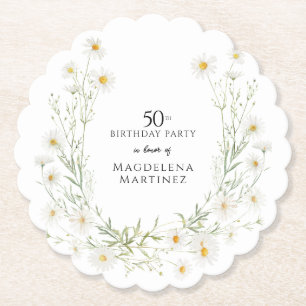 50th Birthday April Birthday Month Daisy Custom Paper Coaster