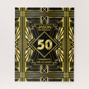 50th Birthday Art Deco Gold Black Great Gatsby Jigsaw Puzzle