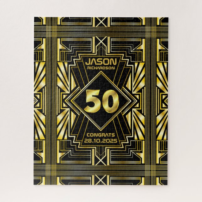 50th Birthday Art Deco Gold Black Great Gatsby Jigsaw Puzzle (Vertical)