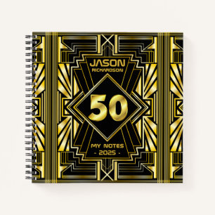 50th Birthday Art Deco Gold Black Great Gatsby Notebook