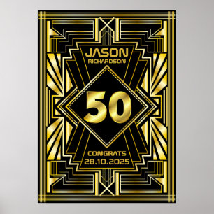 50th Birthday Art Deco Gold Black Great Gatsby Poster
